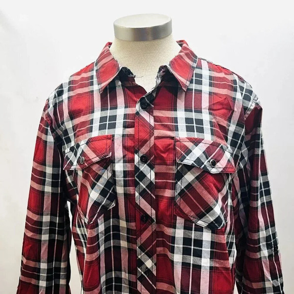 NWT EIGHTY EIGHT Men Long Sleeve Button Down Red White Plaid Dress Shirt Size L - Picture 2 of 9